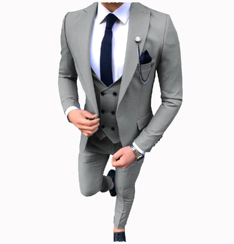 men's tailored wedding tuxedo for groom -Men's 3 Piece Suit Slim Fit Suits One Button Formal Wedding Prom Suits (Blazer + Vest + Pants)