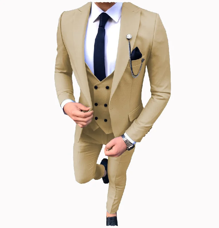 men's navy tuxedo with white shirt -Men's 3 Piece Suit Slim Fit Suits One Button Formal Wedding Prom Suits (Blazer + Vest + Pants)