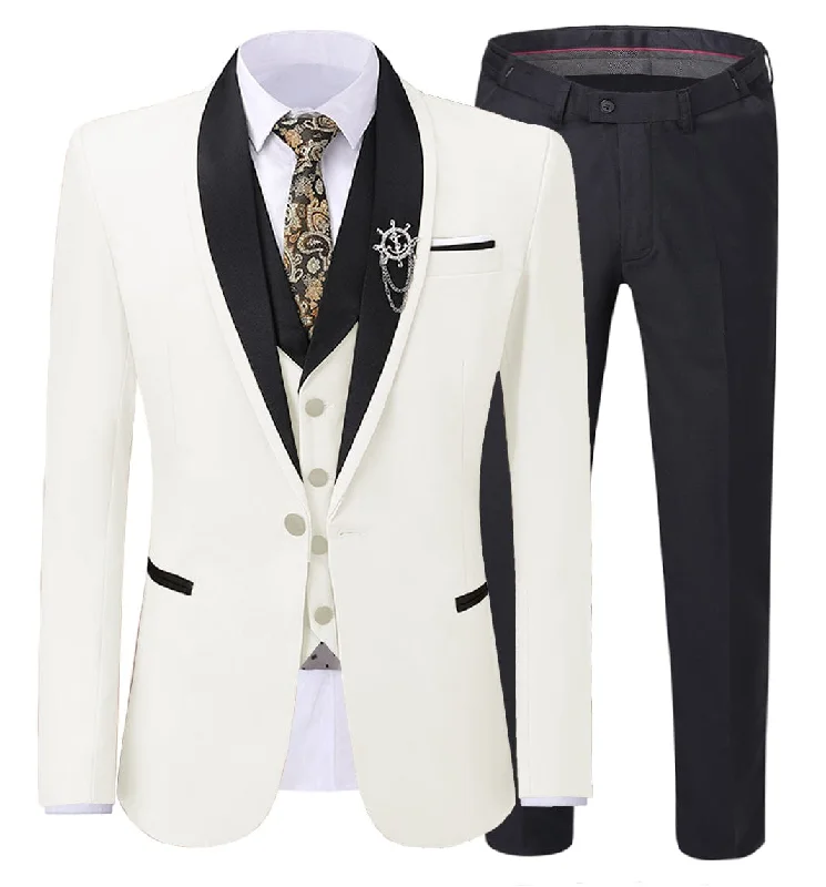 men's slim fit grey tuxedo jacket with bow tie -Men's 3 Pieces Formal Suit Flat Notch Lapel Tuxedos (Blazer+vest+Pants)