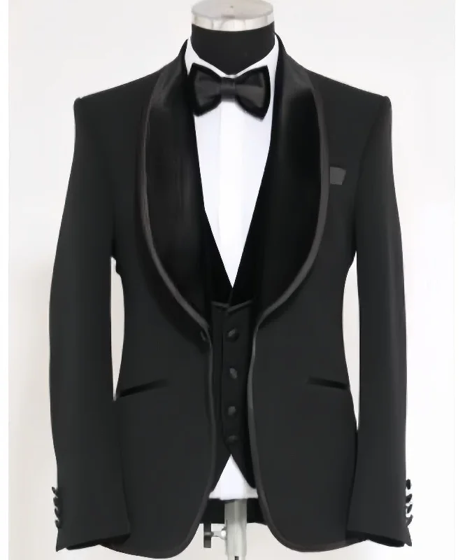 men's formal tuxedo jacket for office wear -Mens Black Shining Lapel Tuxedo