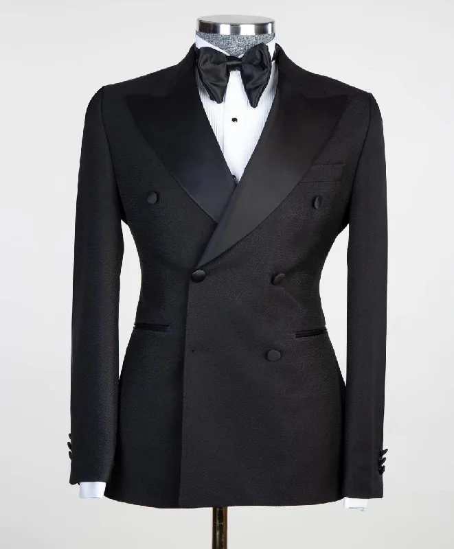 men's wedding tuxedo with pleated shirt -Mens Black Tuxedo double breasted