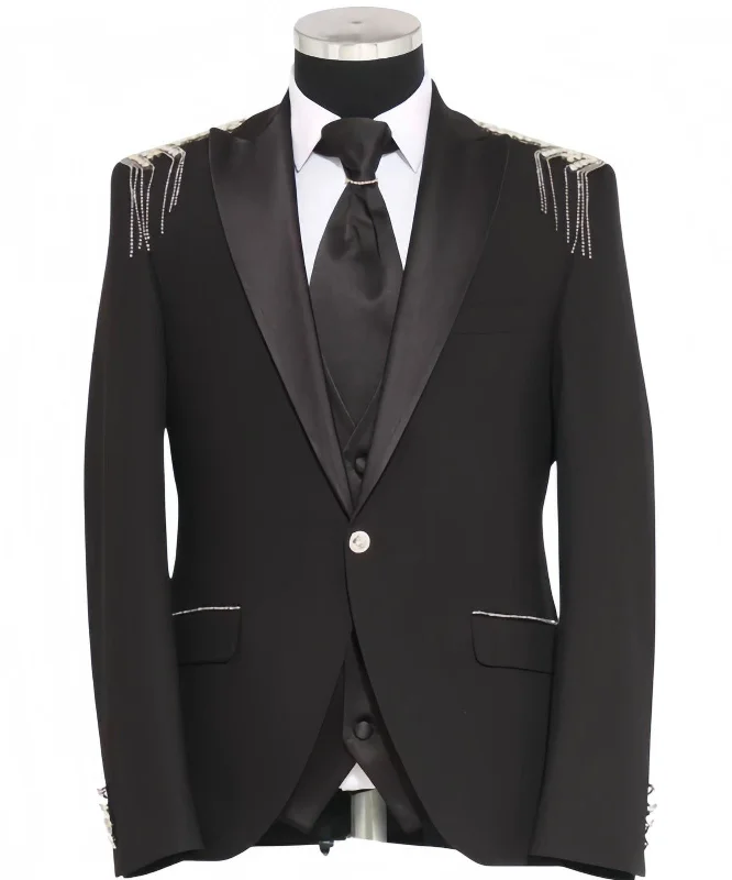 men's tailored tuxedo jacket for business events -Mens Black Tuxedo Jacket