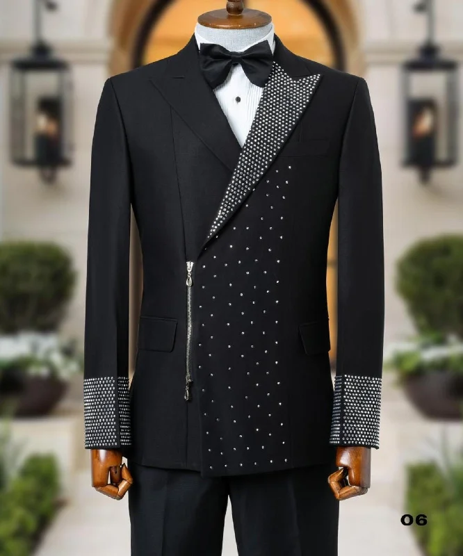 men's wool business tuxedo jackets -Mens Black Tuxedo With White Stones