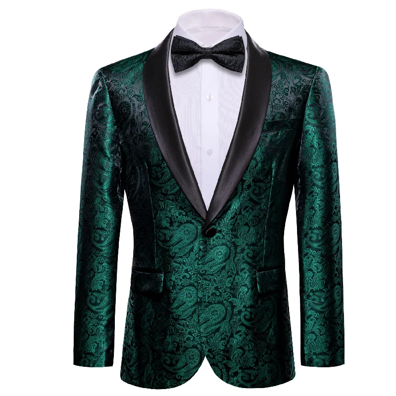 men's formal grey wedding suits -Men's Dress Black Green Paisley Suit Jacket Barry Wang Button Blazer