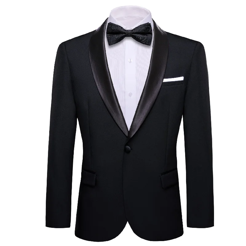 men's navy tuxedo with pleats for office -Barry Wang Wedding Suit Men's Dress Black Solid Slim One Button Blazer