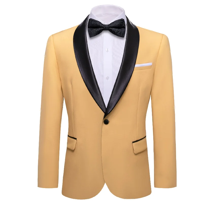 men's navy tuxedo with white shirt -Barry Wang Men's Formal Dress Gold Yellow Solid Suit Jacket Blazer