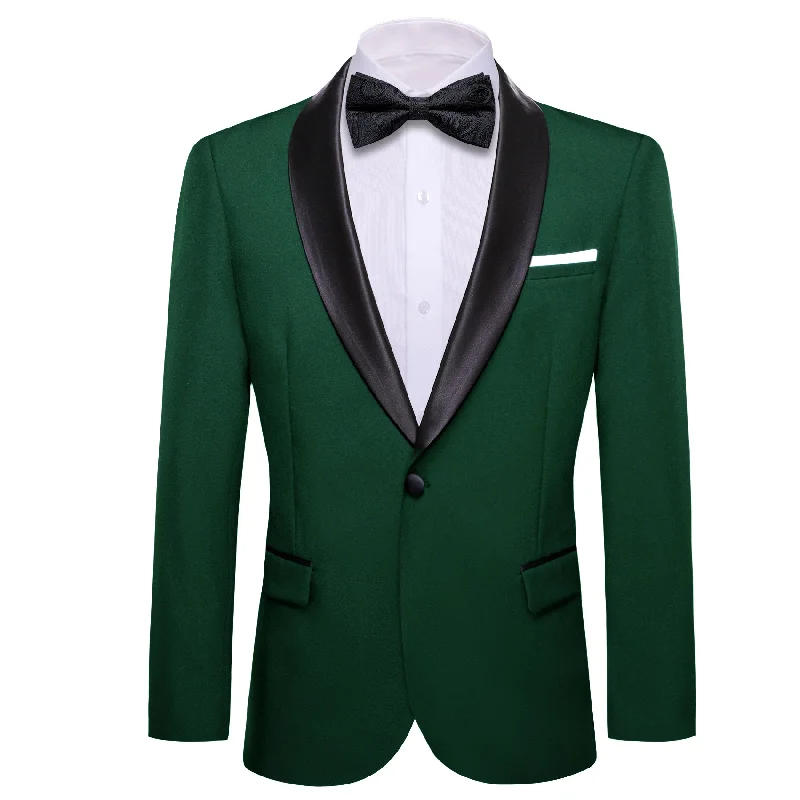 men's slim fit navy wool tuxedo -Barry Wang Wedding Green Dress Suit Solid Suit  Slim One Button Blazer