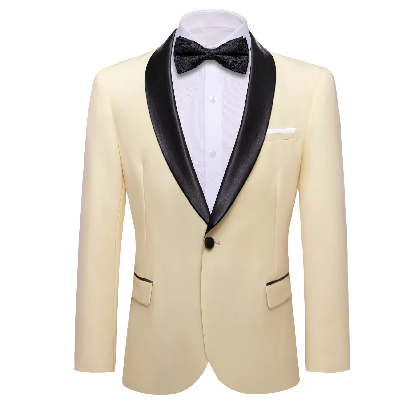 men's wool tuxedo set for formal events -Men's Dress Vanilla Solid Suit Jacket Slim One Button Stylish Blazer