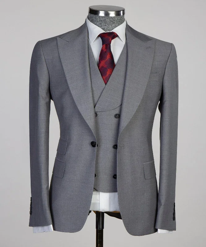 men's business formal grey wedding tuxedo -Men's Fashion Grey Slim Fit Suit