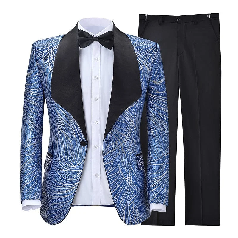 men's classic formal black suit for work -Men's Formal Floral Shawl Lapel Patterned Blazer Dress Suit (Blazer+Pants)