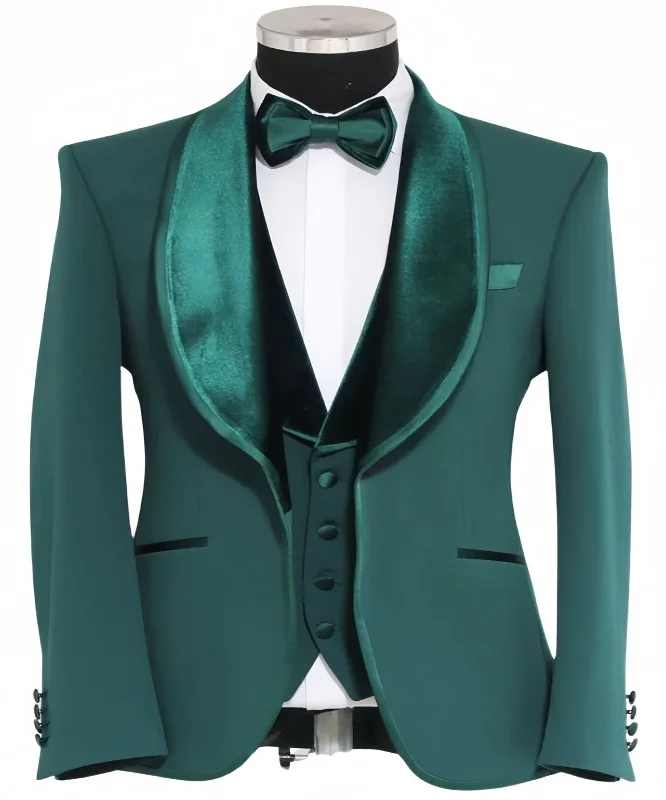 men's slim fit grey tuxedo jacket with bow tie -Mens Green Tuxedo Jacket