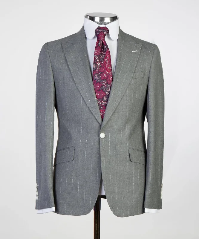 men's wool tuxedo jacket with shawl collar -Men's Light Grey Slim Fit Suit