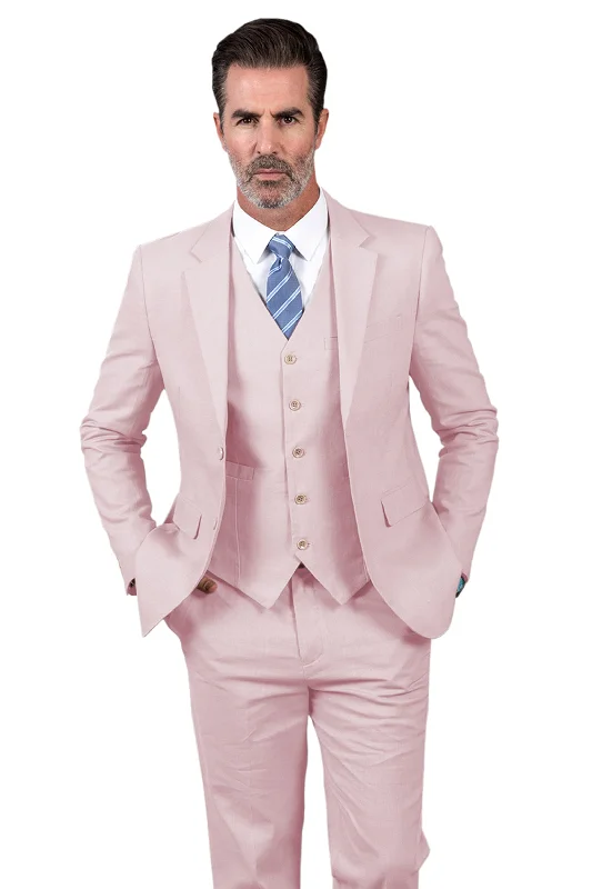 men's custom grey tuxedo jacket -Men's Linen 3 Pieces Regular Fit Notch Lapel Suit(Blazer+Vest+ Pant)