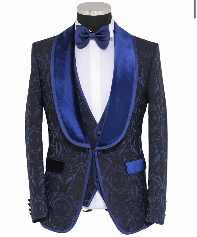 men's wool tuxedo with pleats for wedding -Mens Navy Tuxedo Jacket