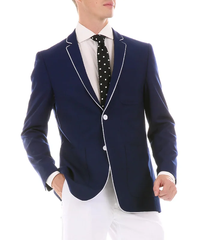 men's wool tuxedo with satin shawl collar -Mens Porter Navy Slim Fit Blazer