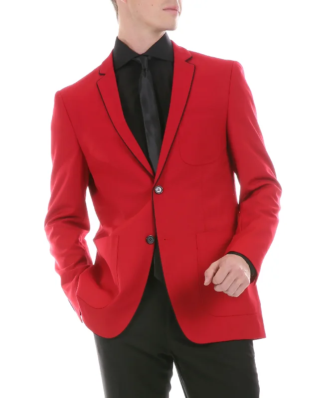 men's navy wool tuxedo with vest -Mens Porter Red Slim Fit Blazer