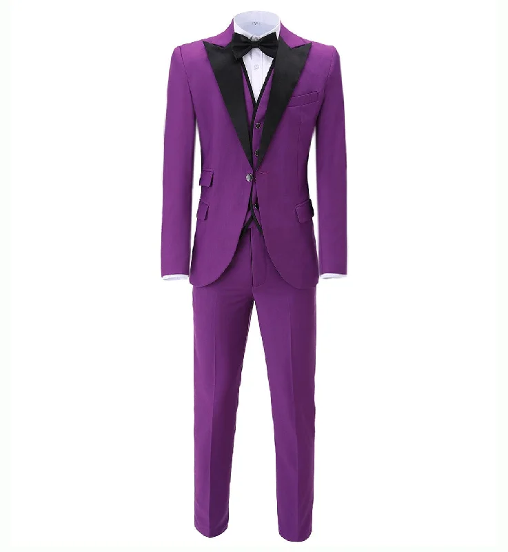 men's tailored tuxedo with satin collar -Men's Slim Fit 3 Piece Suit One Button Business Wedding (Blazer+vest+Pants)