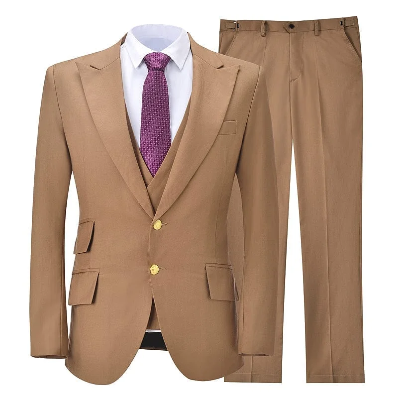 men's business tuxedo jacket with vest and bow tie -Mens Solid Color Formal Business 3-Piece Suit (Blazer+vest+Pants)