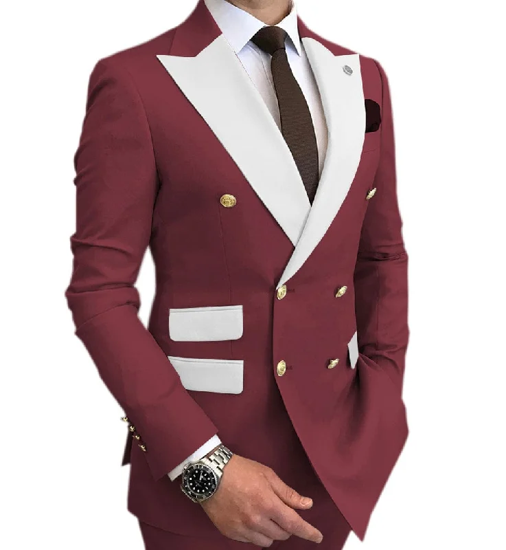 men's modern tuxedo for business wear -Men's Suit Casual  Double Breasted 2 Piece Business Wedding (Blazer+Pants)