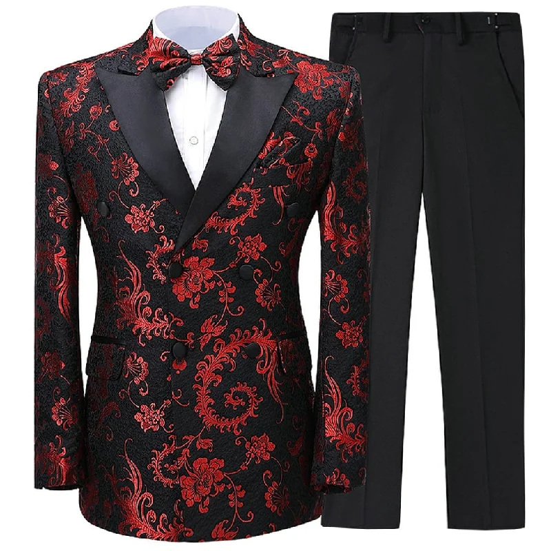 men's tailored tuxedo for business wear -Men's Suit Double Breasted Patterned Peak lapel 2 Piece Business Tuxedos (Blazer+Pants)