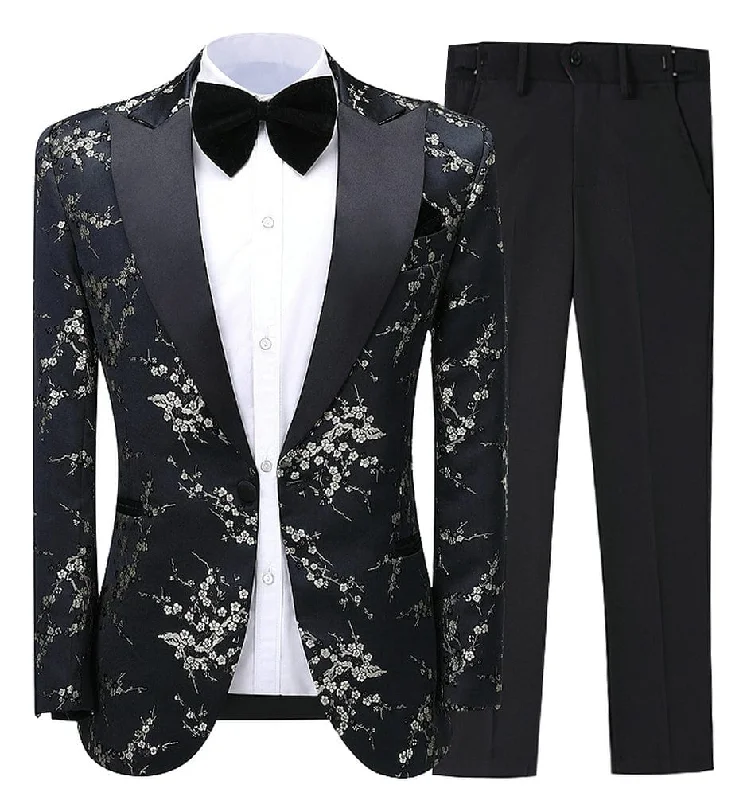 men's classic tuxedo suit for weddings -Men's Suit Formal Slim Fit 2 Piece  Patterned Tuxedos (Blazer+Pants)