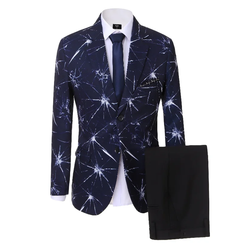 men's navy tuxedo for business formal events -Men's Suit With Cracked Ice Pattern Notch Lapel 2 Piece Fashion Suit (Blazer+Pants)