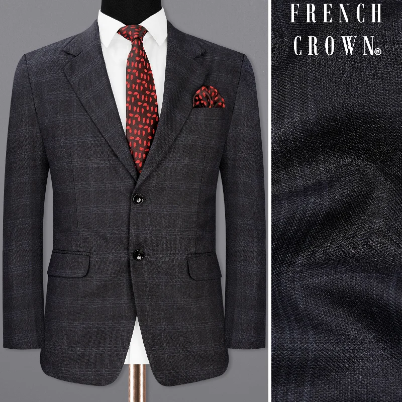 men's grey wool tuxedo for formal events -Mirage Gray windowpane Single Breasted Blazer