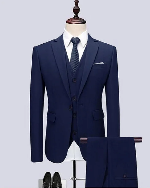 men's business tuxedo with pleats for weddings -Navy Blue Men Business Suits for Men Formal Prom Suits jacket Dinner (Blazer +Vest +Pants ))CB09072