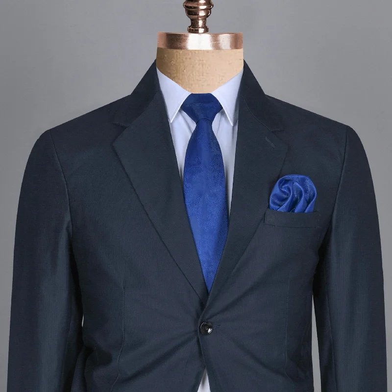 men's wool tuxedo jacket with satin lapels -Navy Subtle Pinstriped Premium Cotton Sport Blazer