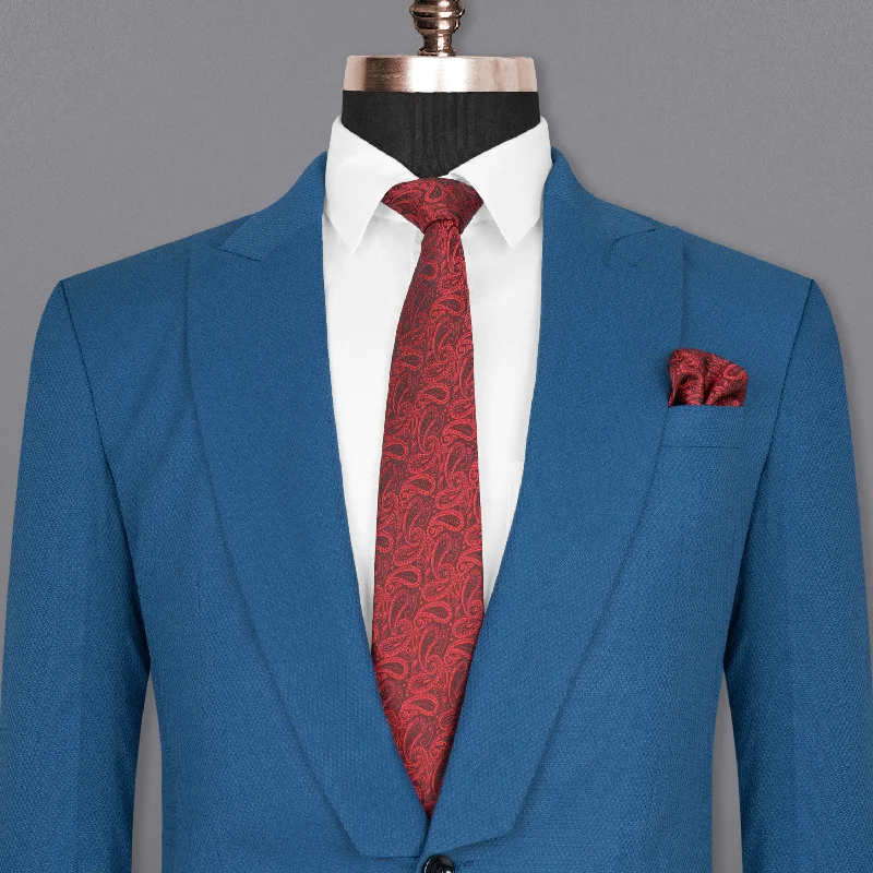 men's custom wedding tuxedo jackets -Orient Blue Diamond Textured Woolrich Blazer