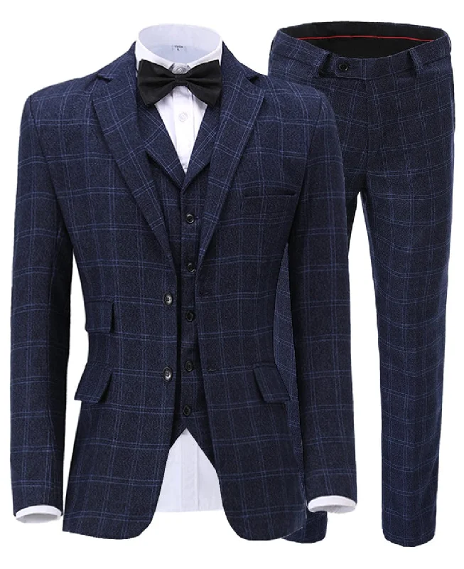 men's formal grey wedding suits -Plaid Notch Lapel 3 Pieces Mens Suit For Wedding (Blazer+vest+Pants)