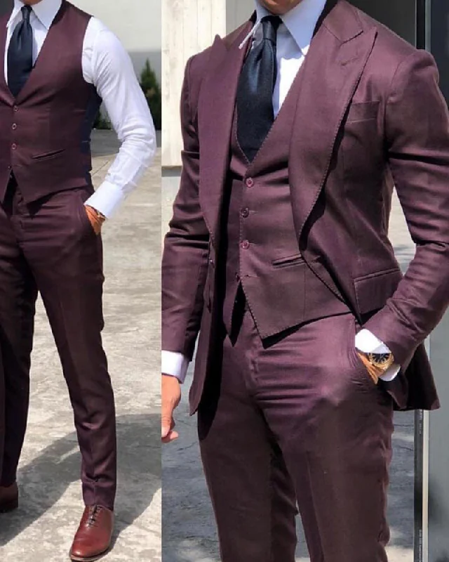 men's formal grey tuxedo jacket for wedding -Peak Lapel Grape Purple 3 Pieces Blazer Suits for Men ,Wedding formal Dress Outfits jacket Suist CB1024