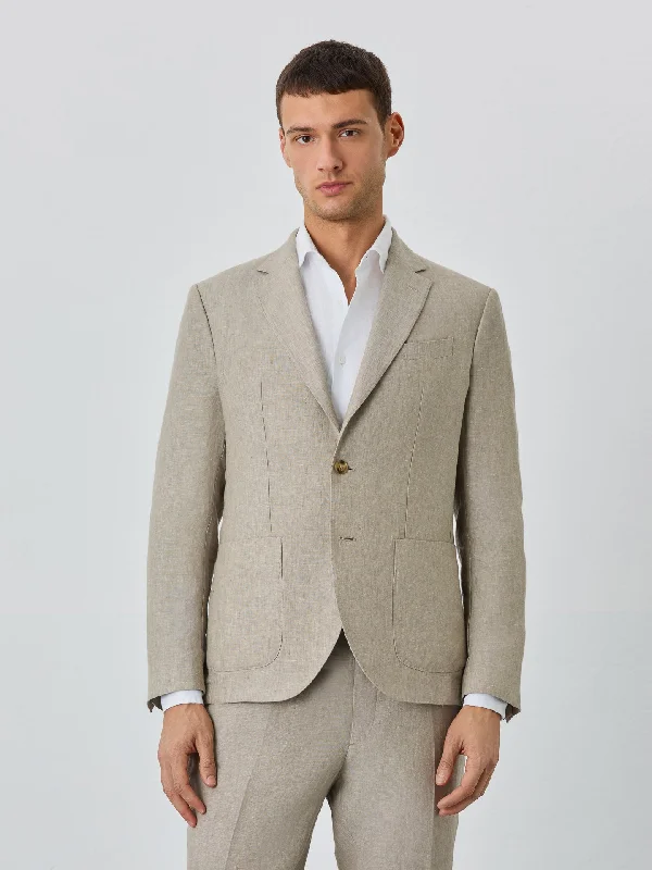 men's business tuxedo jacket with pleats -Premium Blazer With Patch Pockets And Special Pin In Linen