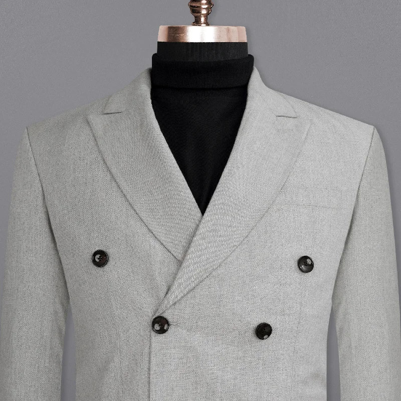 men's wool tuxedo set for formal business events -Pumice Grey Double-Breasted Wool Rich Blazer