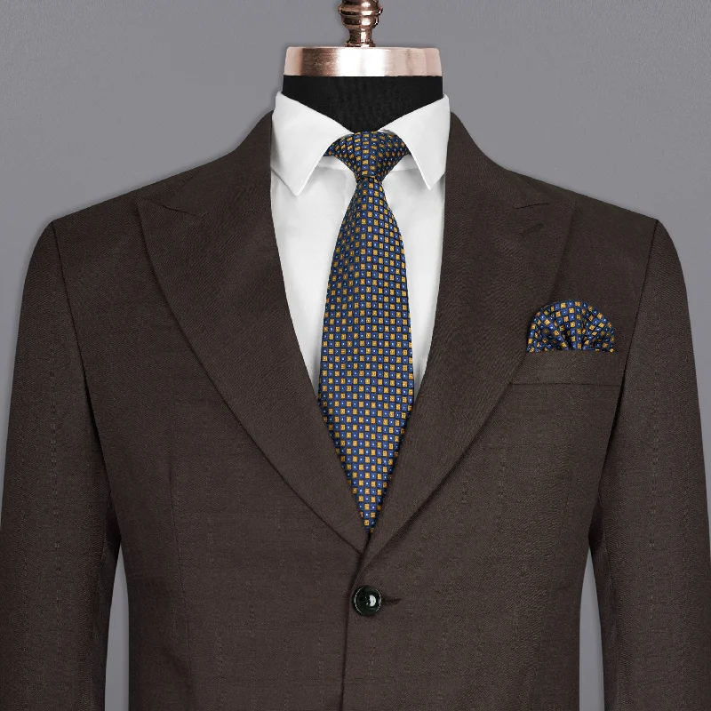 men's black wool tuxedo with pocket square -Rebel Brown Subtle windowpane Wool Rich Blazer