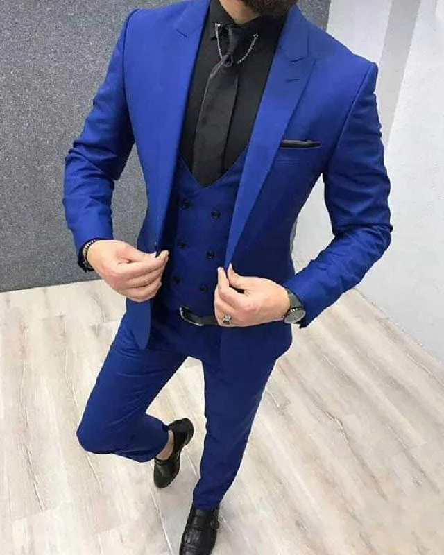 men's grey tuxedo set with pleats for business -Royal Blue Men Tuxedo  3 Pieces Blazer CB3321