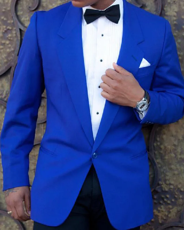 men's wool tuxedo for wedding guests -Royal Blue Prom Party Suit One Button  Veste De Loisir Notched Lapel Blazers Suits 2 Pieces