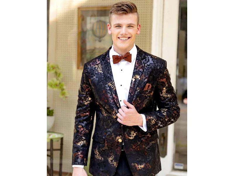 men's business tuxedo with black tie for meetings -Ryan Obre Floral Print Dinner Jacket Tuxedo Rental