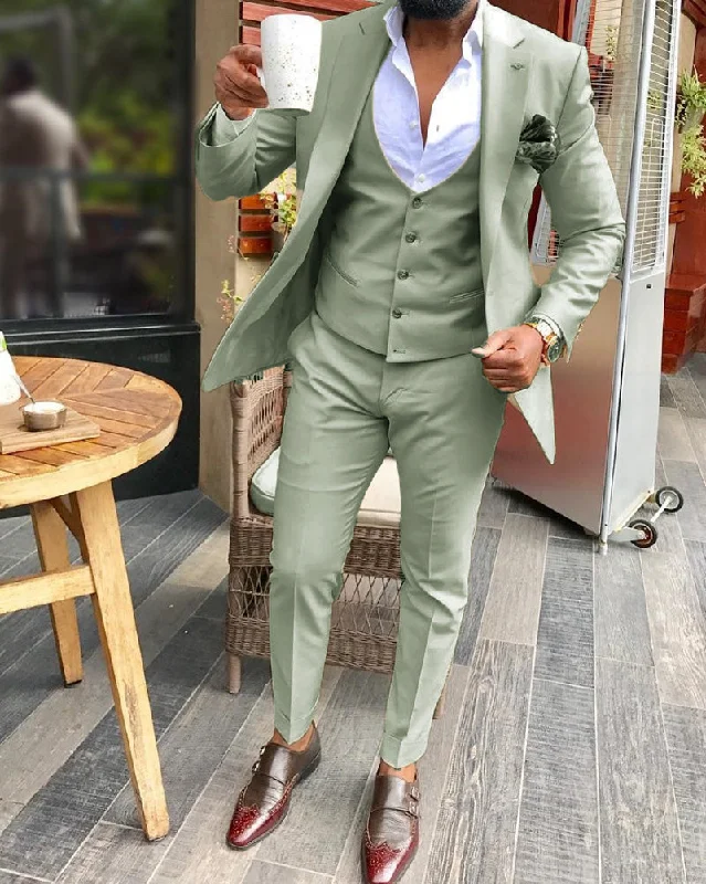 men's classic black wedding tuxedo jacket -Sage Green Suits Notch Lapel  Men's 3 Pieces  Blazer Latest Silm Fit   Groomsmen For Wedding (Jacket+Vest+Pants)