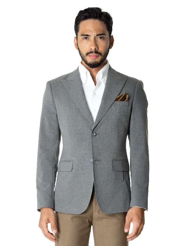 men's grey wedding tuxedo set -Single Breasted Suit Blazer - Grey Plain (Peak Lapel)