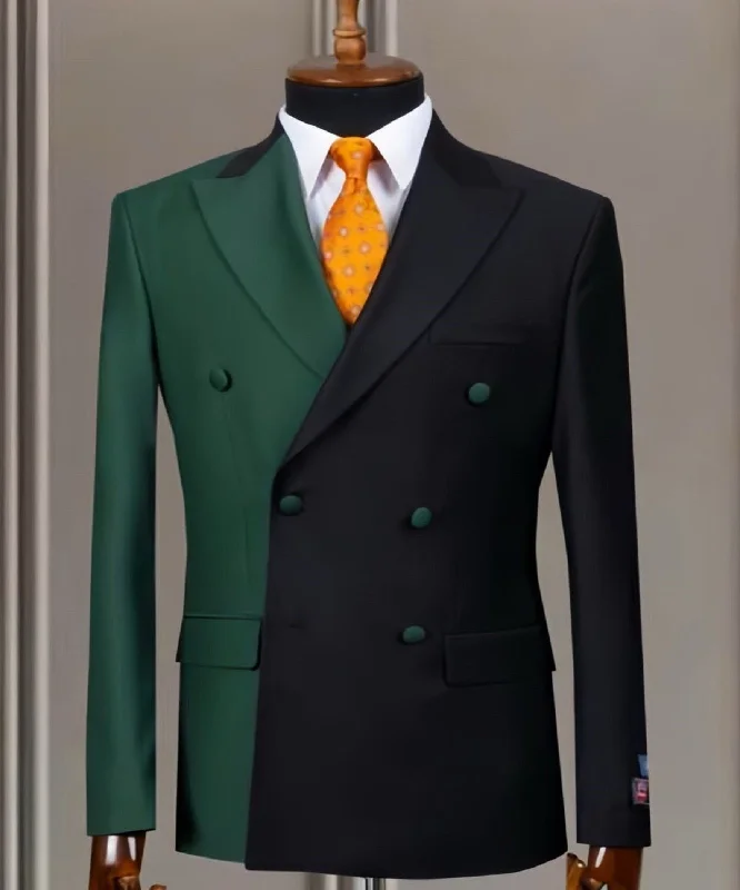 men's navy tuxedo with white shirt -Striking Green and Black Suit