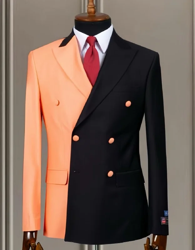 men's wool tuxedo jacket for winter -Striking Orange and Black Suit