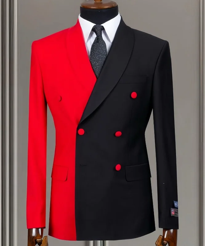 men's luxury grey wedding tuxedo suit -Striking Red and Black Suit