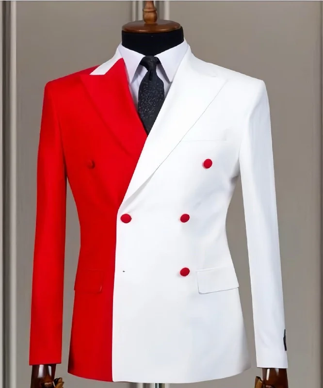 men's slim fit tuxedo jacket with pleats -Striking Red and White Suit