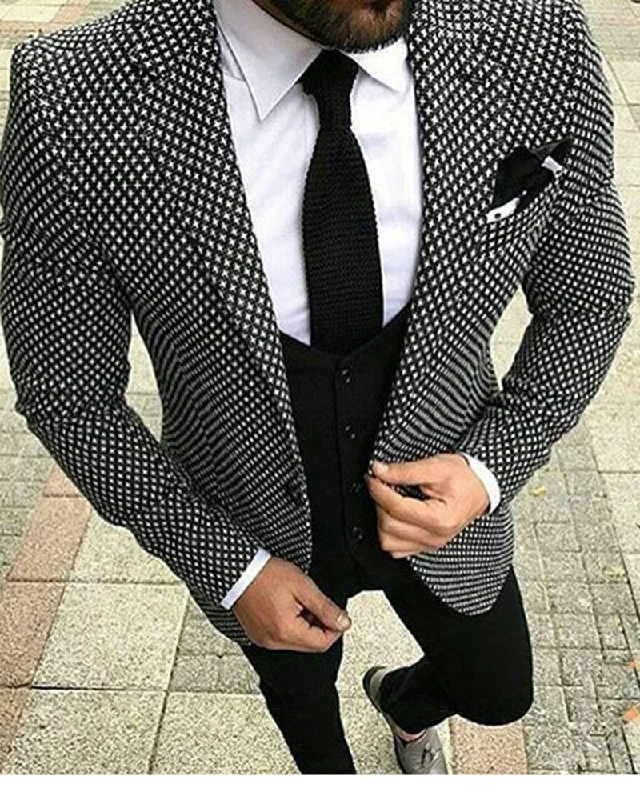 men's grey wool tuxedo for winter weddings -Swallow gird Wool houndstooth Tweed British style custom made Mens suit tailor slim fit Blazer wedding suits for men 3 piece WL210