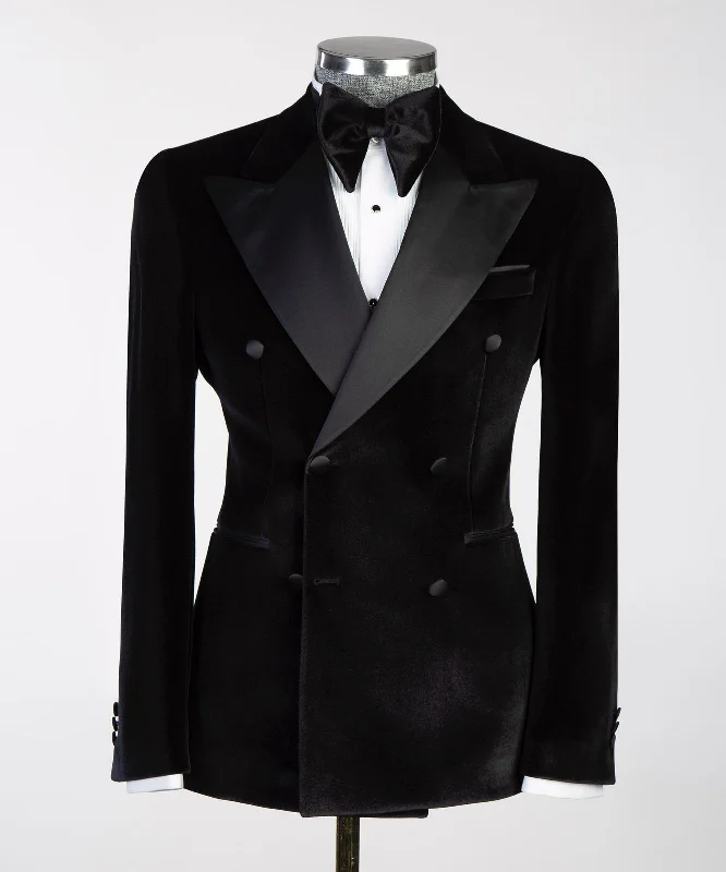 men's grey wool tuxedo with skinny tie -Velvet Tuxedo Jacket Black