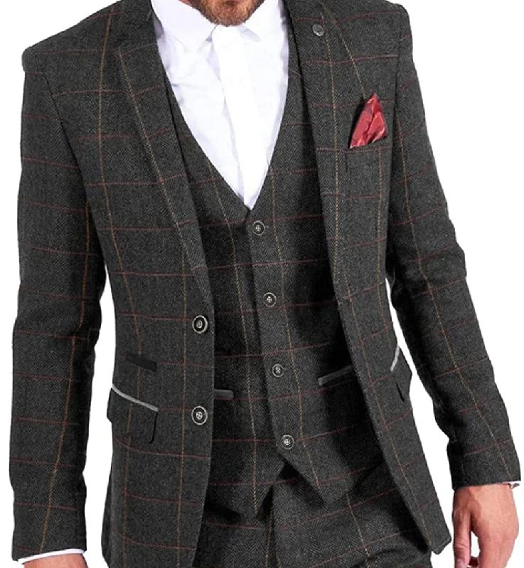 men's formal tuxedo suit with pleats -Vintage Classic Men's 3 Pieces Plaid Notch Lapel Suit (Blazer+vest+Pants)