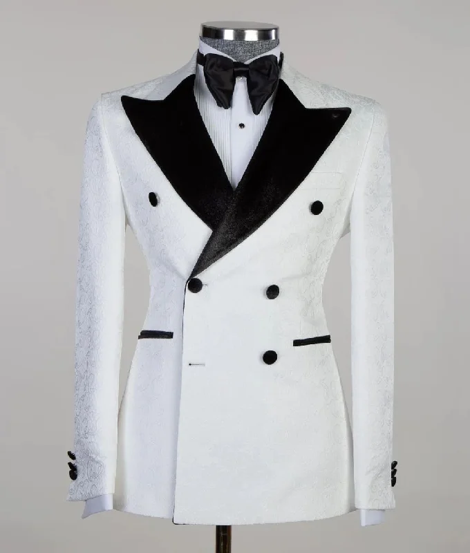 men's charcoal grey tuxedo for formal events -White Double Breasted Tuxedo Jacket