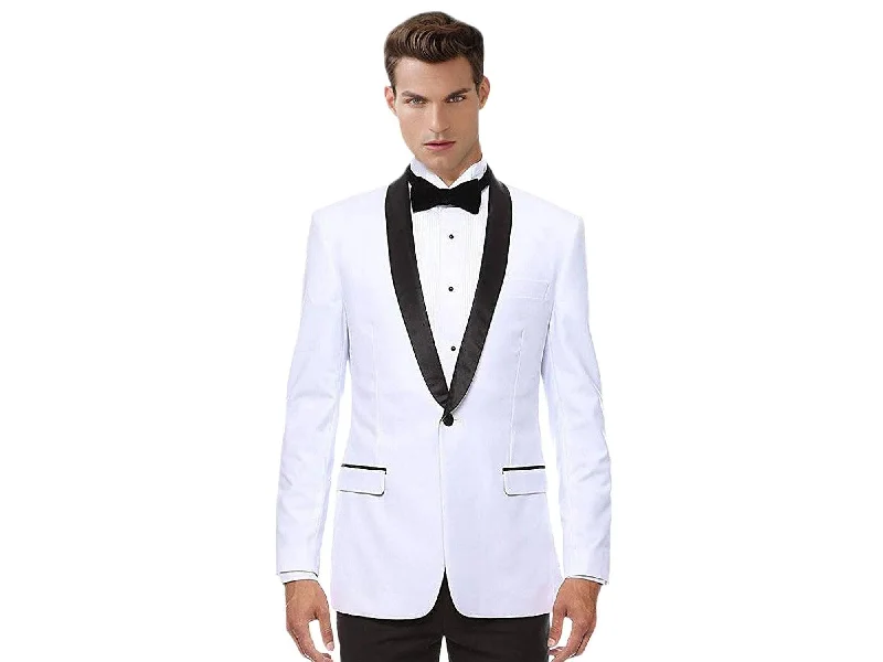 men's luxury tuxedo set for business meetings -White With Black Shawl Mandalay Tuxedo Rental