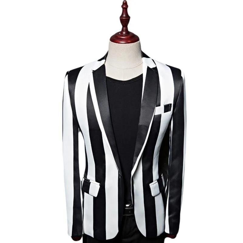 men's wool tuxedo with satin shawl collar -White Zebra Vertical Striped Blazer Jackets